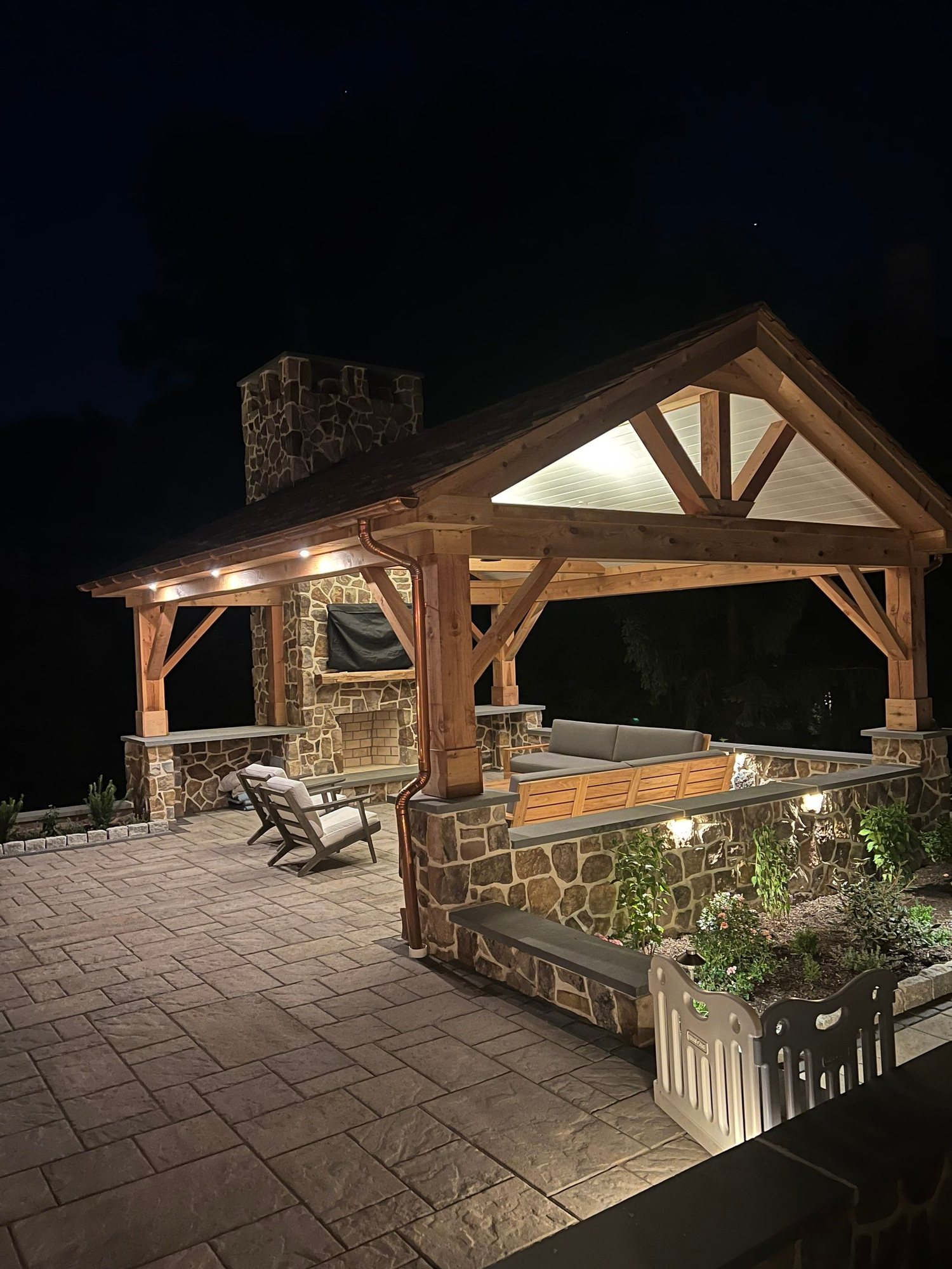 Patio and deck lighting Newtown Square PA — covered pavilion and patio lighting at night